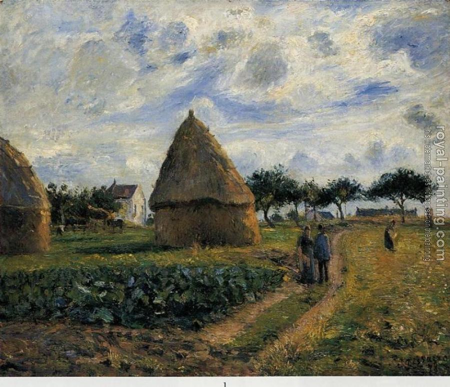 Camille Pissarro : Peasants and Hay Stacks